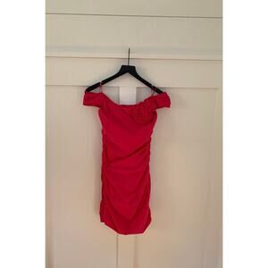 Zara Mini Dress in Hot Pink Medium Off Shoulder Rose Detail Lined Party Cocktail